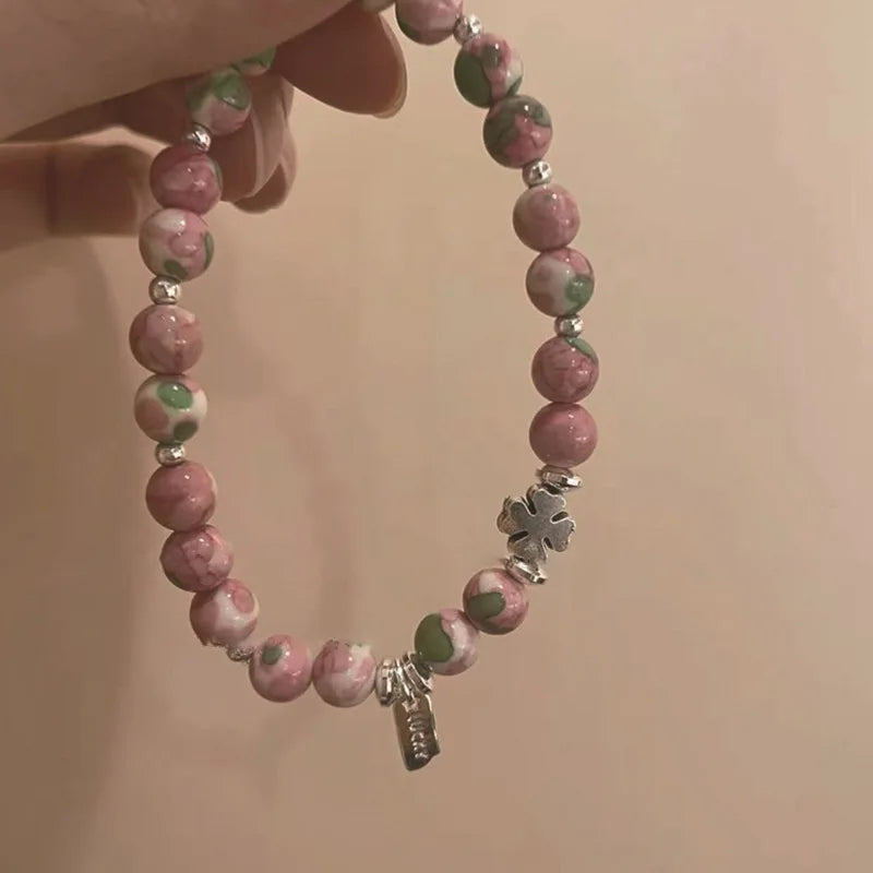 Lunivop Fashion Lovely Pink Blue Pearl Beaded Adjustable Bracelet for Women Exquisite Alloy Cross Sweet Party Jewelry Vacation Gifts