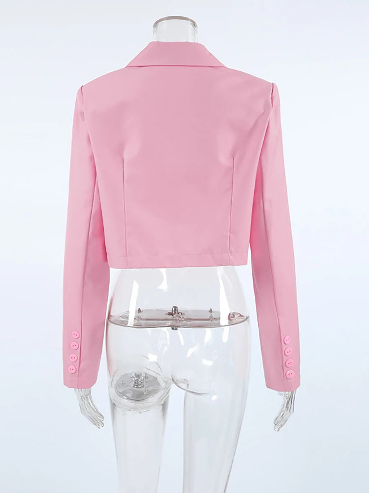 Lunivop Autumn New Notched Collar Women Blazer Pink Long Sleeve Single Button Blazer Female Loose Elegant Official Clothing