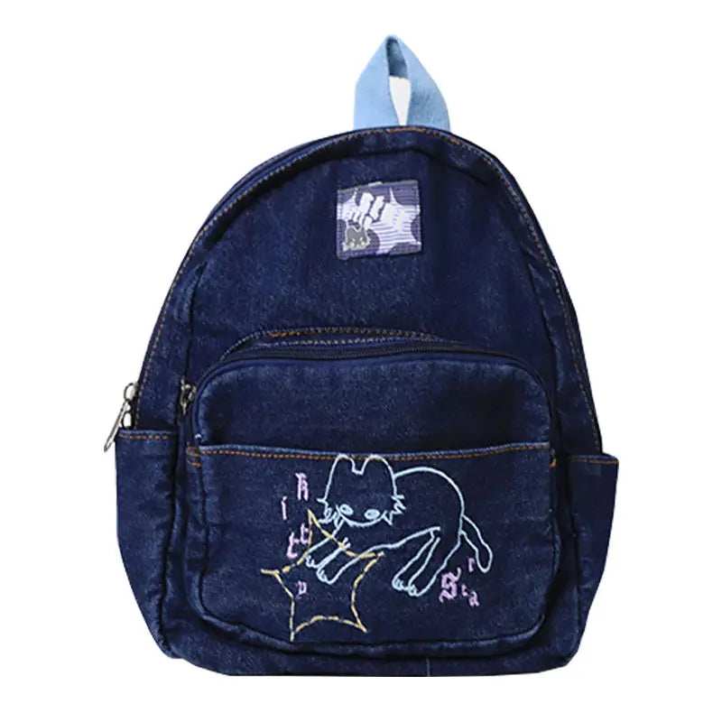 Lunivop Japanese Simple Kawaii Cat Backpack Denim Handbag Shoulder Bags Large Capacity Student Schoolbag Cute Women Backpack