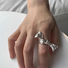 Lunivop New Punk Sweet Cool Exaggerated Silver Metal Bow Ring for Women Girls Fashion Gothic Bow Rings Party Jewelry Gift