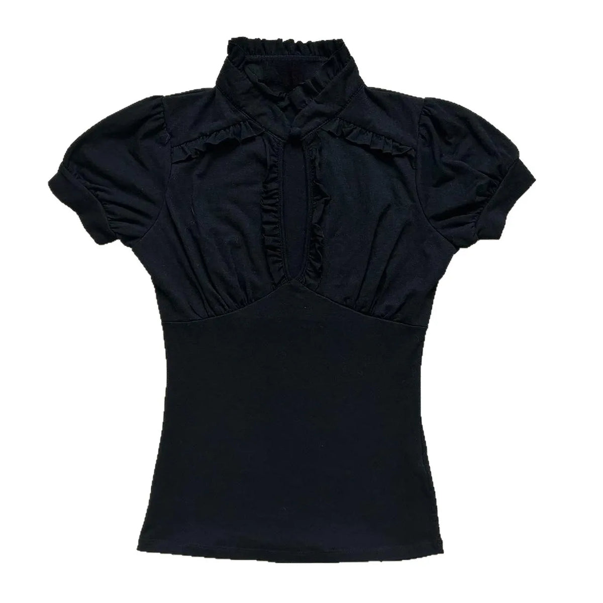 Lunivop  Chic Euramerican Vintage Fashion Stand Collar Pleated T Shirts Y2k Aesthetic Harajuku Solid Punk Clothes Slim Fit Draped Shirt