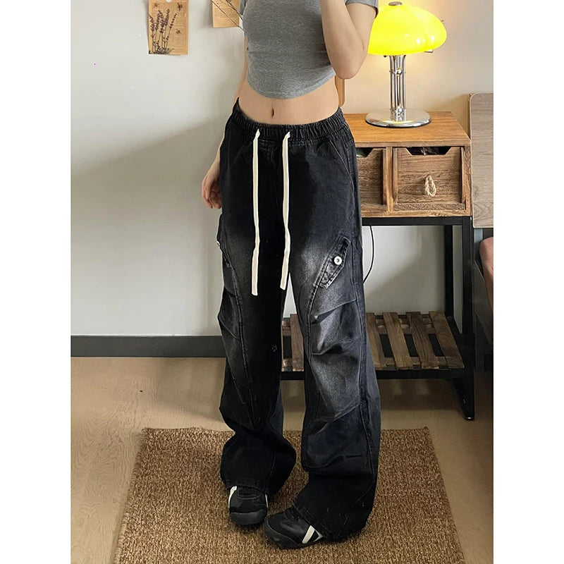 Lunivop Vintage Style Women's Jeans Loose Fit Casual Straight Leg Work Trousers American Vintage Spring Y2K Autumn High Street Fashion