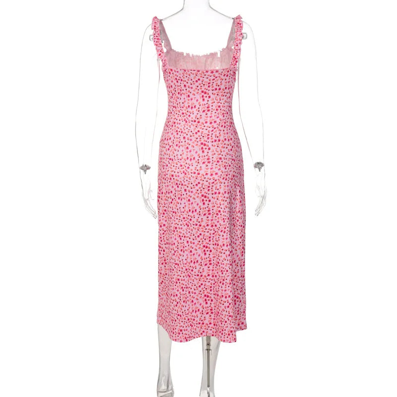 Lunivop Floral Print Strap Summer Casual Long Dress Women 2024 Y2K Streetwear Summer Sleeveless Fashion Wholesale Elegant Clothes