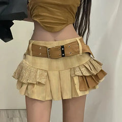 Lunivop  Niche Vintage Irregular Design Patchwork Mini Short Skirts Personality Y2k Spice Girl Kawaii All-match Summer Pleated Skirt