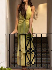 Lunivop  Elegant Chic Knot Printed Dress Woman Summer Backless Long Dresses For Women New Sleeveless Evening Party Dresses