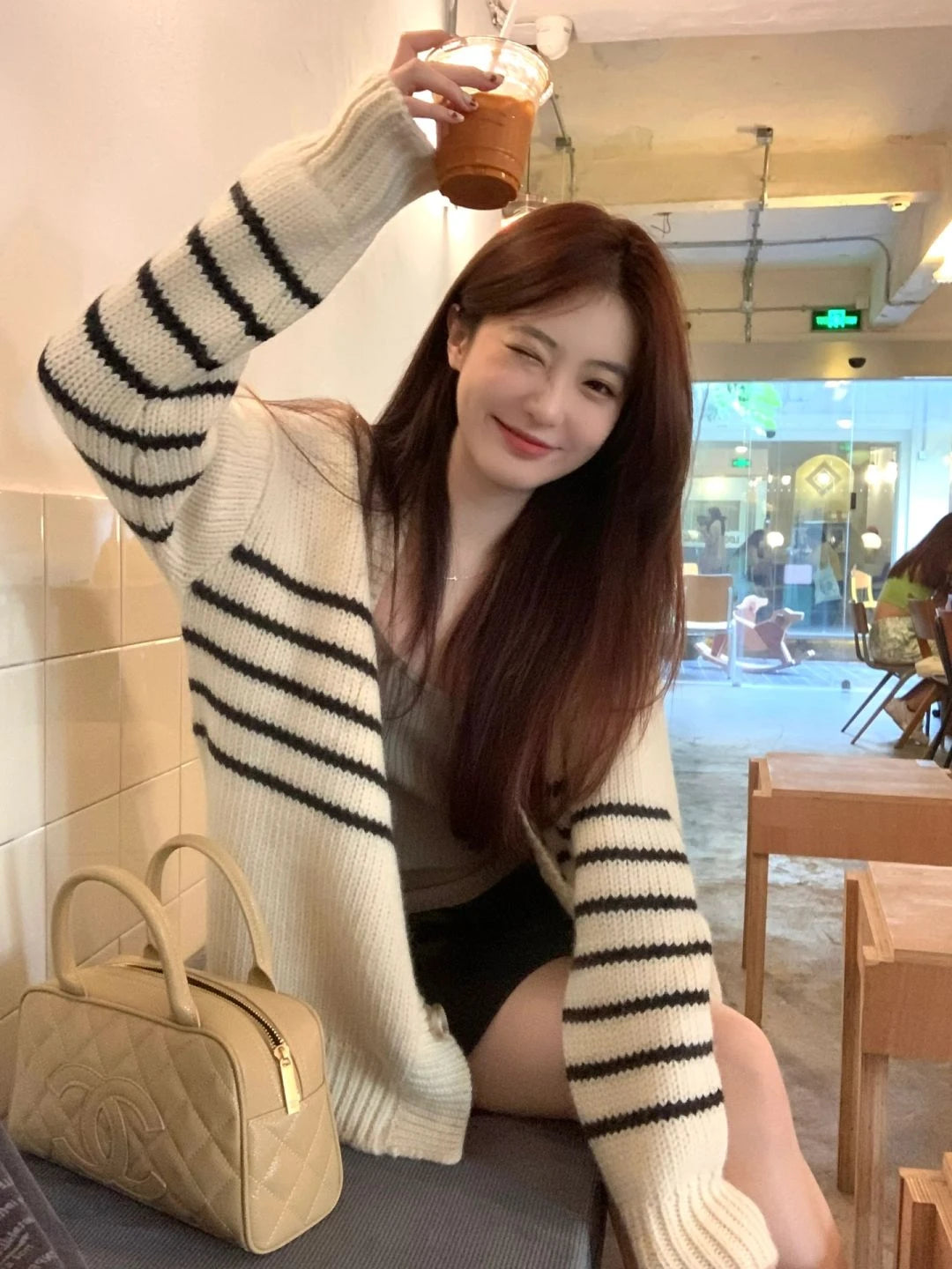 Lunivop Women Cardigan Sweater Striped V-neck Button-up Sweater Jacket Comfy Cozy Slouchy Cardi Autumn Winter Casual Outfit