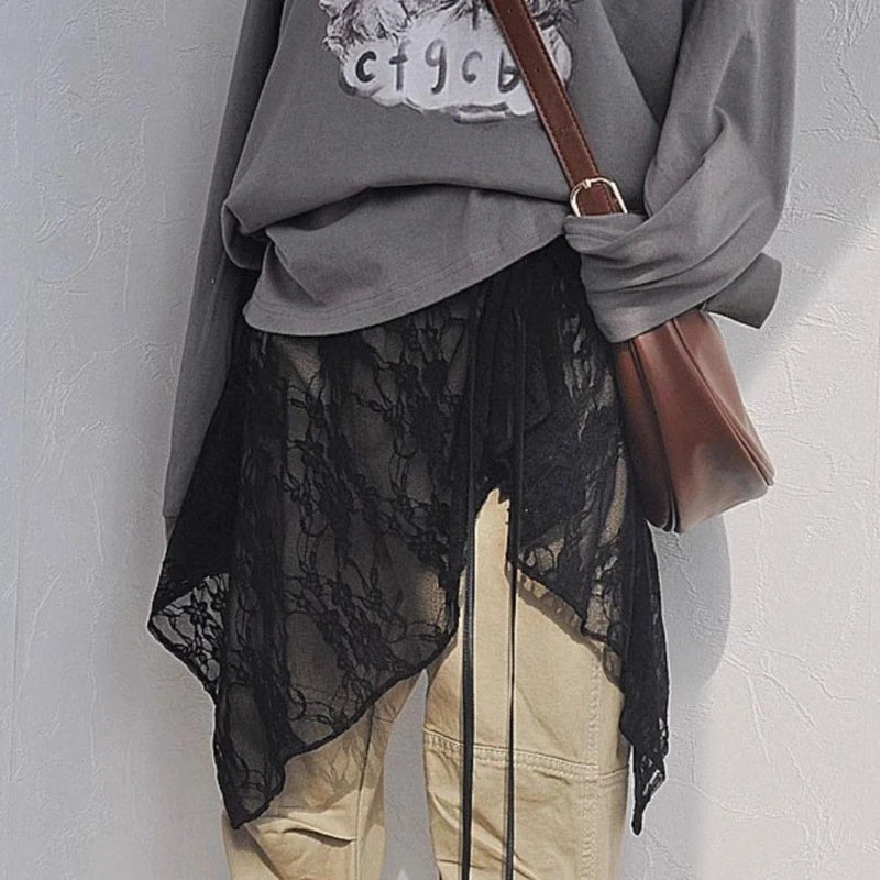 Lunivop Korean Style Irregular Skirt Women Sweet Lace Up Black Short Skirts Elegant Fashion Solid Streetwear Fart Curtain Skirt