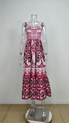 Lunivop  Summer New European and American Women's Fashion Bohemian Elegant Light Luxury Mid length Printed Strap Dress