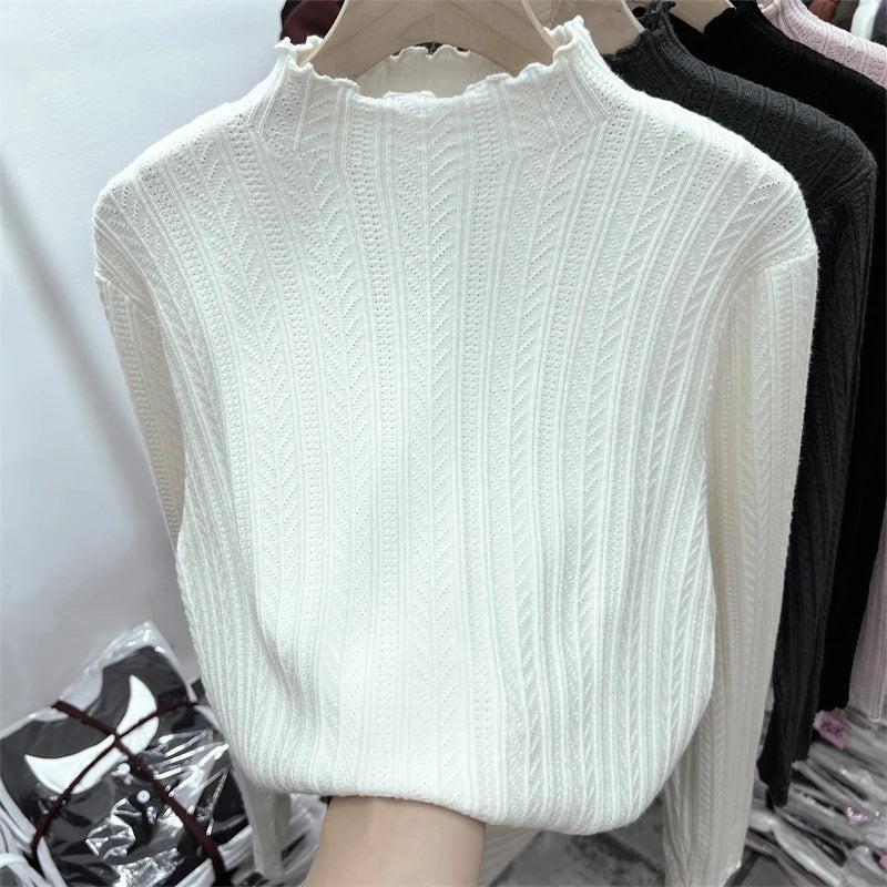 Lunivop Women Long Sleeve Knitted Top Textured Stretchy Mock Neck Fitted Sweater Pullover Jumper Fall Winter Teen-girl Basic Outfit