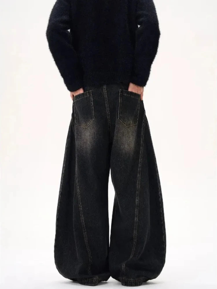 Lunivop  Vintage Washed Black Women's Jeans Wide Leg American Style High Waist Baggy Denim Pants Casual Straight Trousers New