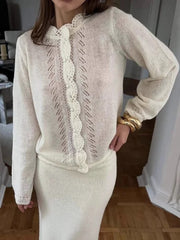 Lunivop  Knitwear Commuting Round-Neck Sweater Cardigan Women Hollowed Out Pleats Solid Cropped Outwear Knit Female Cardigan Top