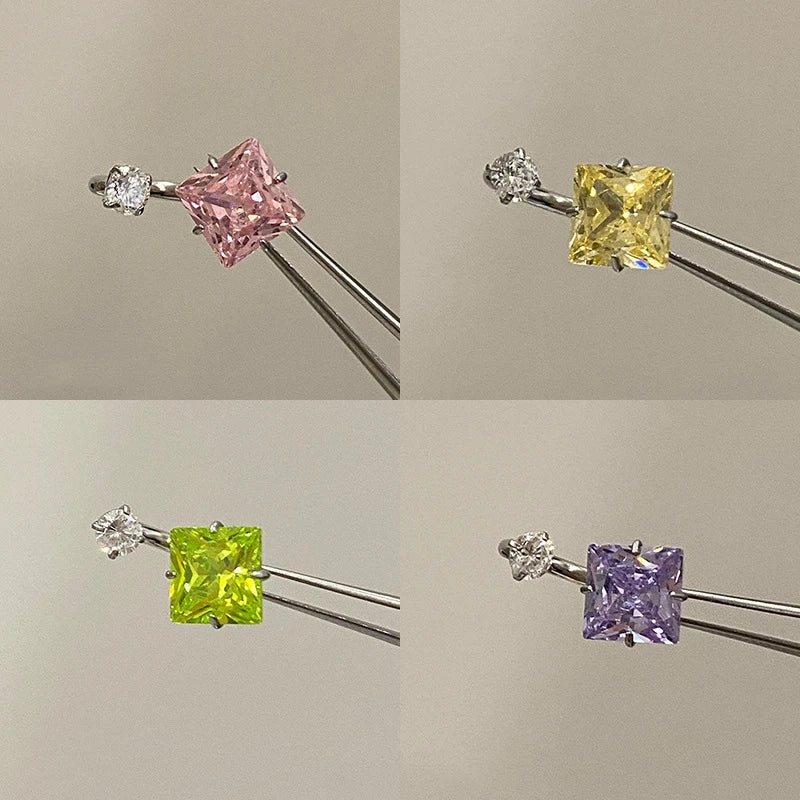 Lunivop 1PCS Shiny Chromatic Square Zircon 316L Stainless Steel 1.2mm Annular Ear Bone Nail Earring for Women Y2K Auricle Accessories