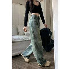 Lunivop  Vintage Washed Denim Pants Women Y2K Streetwear Baggy Wide Leg Jeans Female Korean Loose High Waisted Straight Trousers
