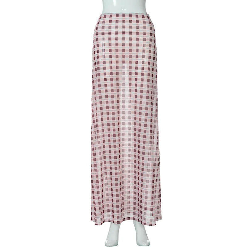 Lunivop  BKLD Autumn Retro Perspective Contrasting Half Skirt Plaid Printed Low-waisted Straight Skirts For Women Holiday Streetwear