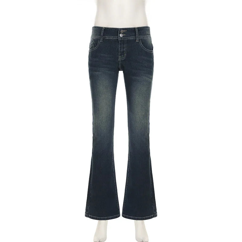 Lunivop Vintage y2k Flared Jeans Retro Button-up Low Rise Casual Denim Pants Harajuku 2000s Trousers Basic Aesthetic Mom