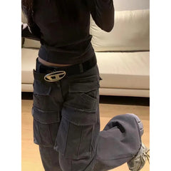 Lunivop Black Women's Jeans High Waist Hip Hop Straight Fashion Pants Streetwear Harajuku Y2K Star Female Wide Leg Denim Trouser
