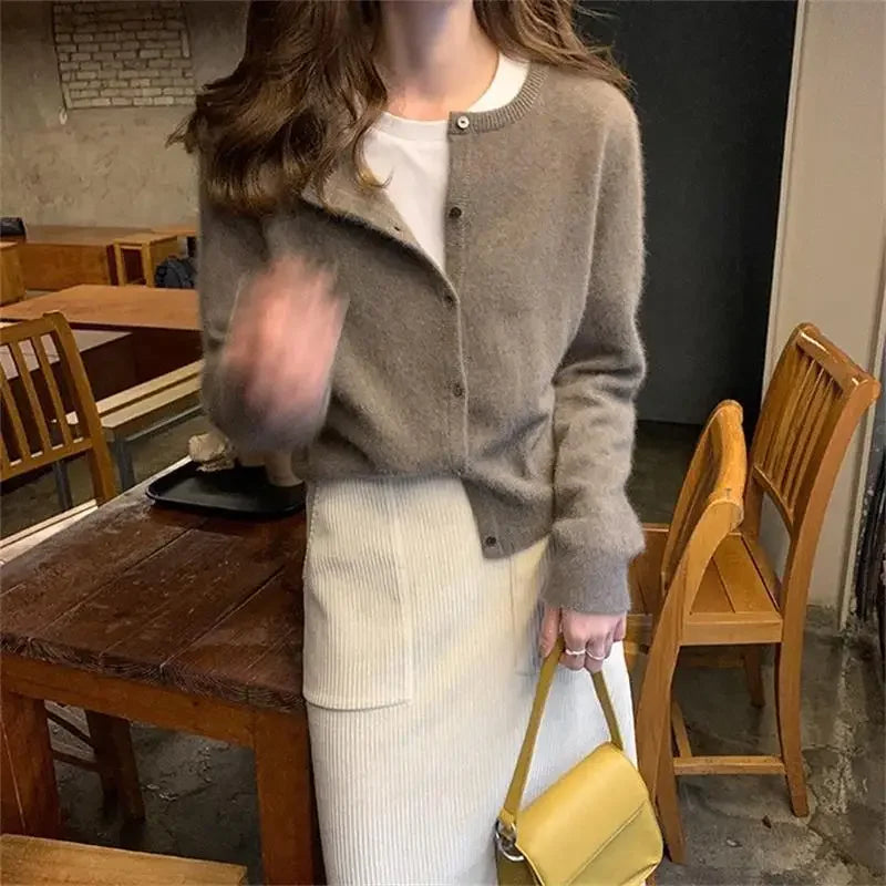 Lunivop Knitted Sweater Cardigan Loose-fit Warm Jacket Inner Wear Outer Korean Style Stylish Women's Top Core-spun Yarn
