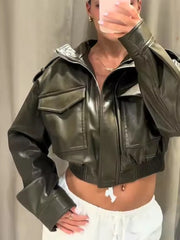 Lunivop  Chic Fashion Faux Leather Jackets for Women Loose Zipper Long Sleeve Female Short Coats Autumn Lady Casual New Outerwear ﻿