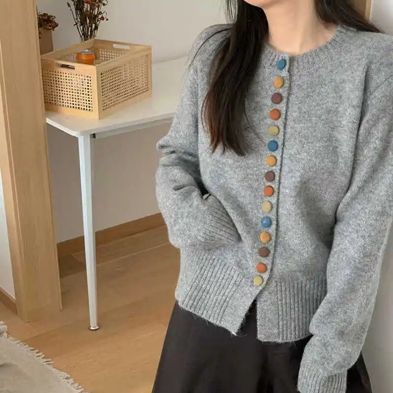 Lunivop Multicolor Button Knit Sweater Cardigan Women Long Sleeve Button-Up Sweater Jacket Teen-girl Autumn Winter Korean Fashion Outfit