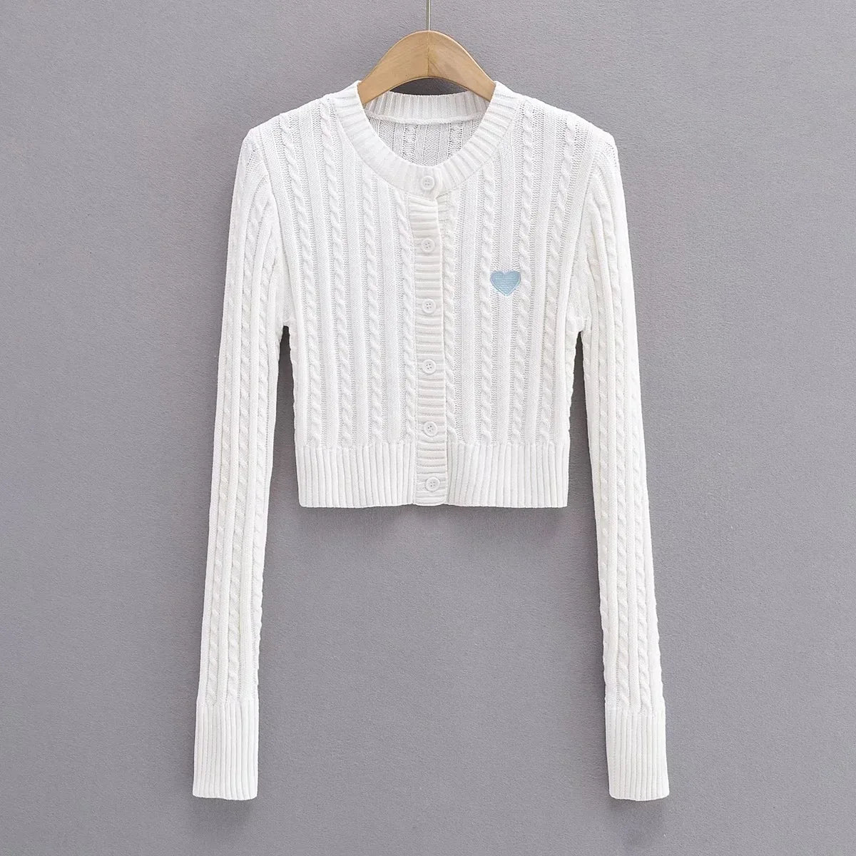 Lunivop  Women Cable Twist Knitted Cardigan With Embroidery Heart Patch 100% Cotton Round neck Center Buttons Sweater Long sleeve Jumper