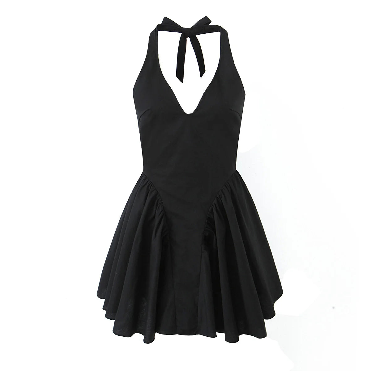 Lunivop  Sexy Solid Wine Red White Black Bow Halter Sling Dress Women Low Waist A-Line Pleated Swing Backless Short Dresses Party Robe