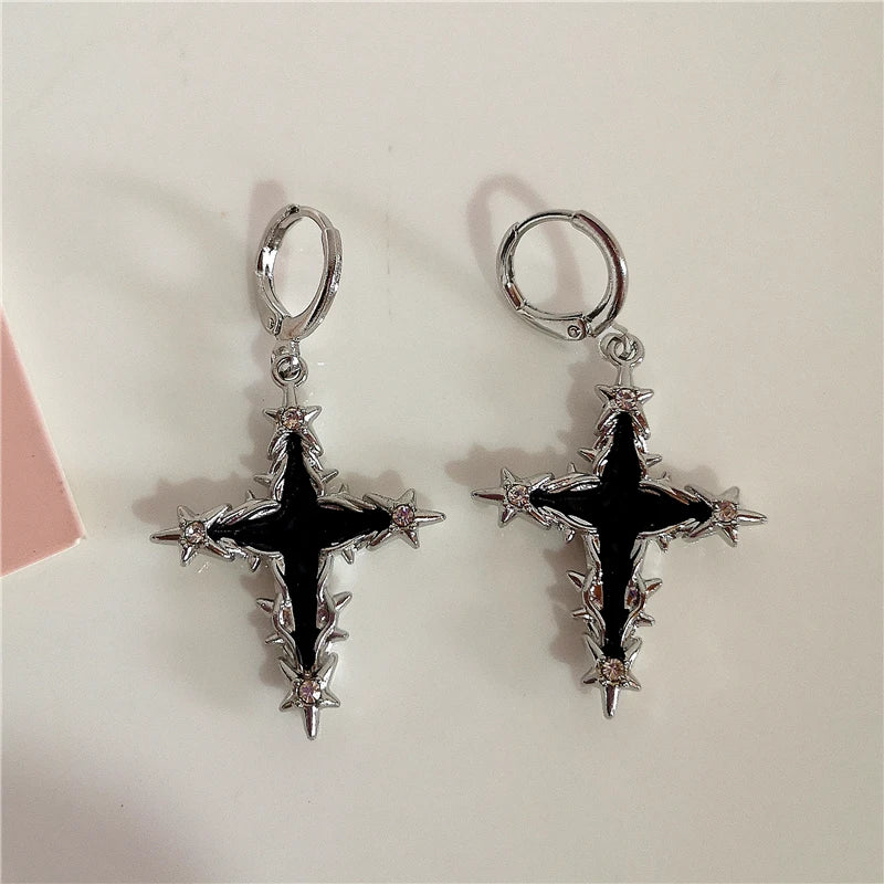 Lunivop Goth Punk Colorful Irregular Thorn Cross Pendant Earrings For Women Egirl Aesthetic Jewelry EMO Charm Vintage Scene Accessories