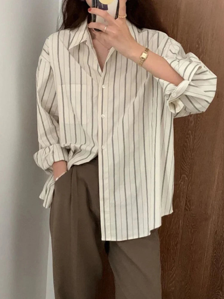 Lunivop Striped Women Shirts Spring Long Sleeve  Women Shirts Loose Button Up Chic Ladies Shirt Fashion Korean Casual Female Tops