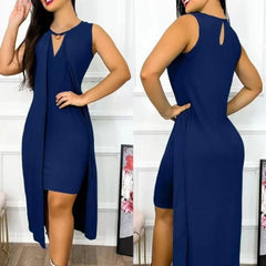 Lunivop  Dresses for Women Summer Fashion Keyhole Neck Sleeveless Cutout O-Ring Decor Slit Asymmetrical Casual Dress Clothing
