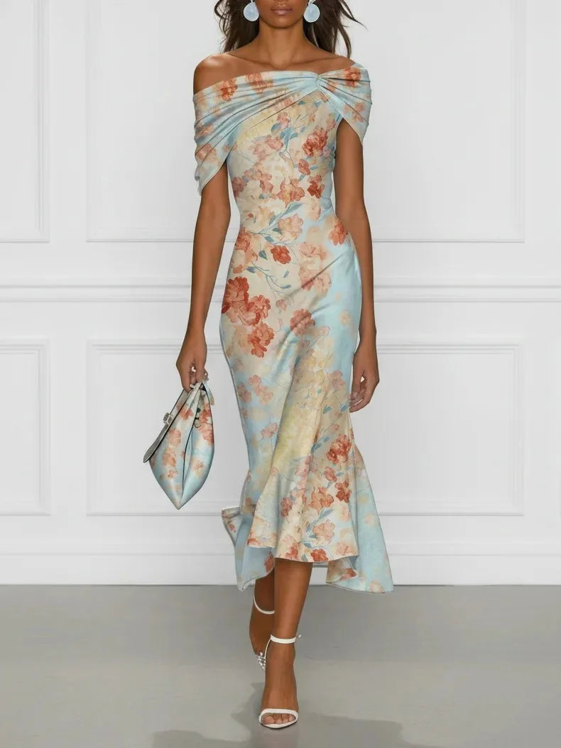 Lunivop  Elegant Party Bodycon Maxi Dress Women Summer Sexy Sleeveless Off Shoulder Floral Print Long Dresses Casual