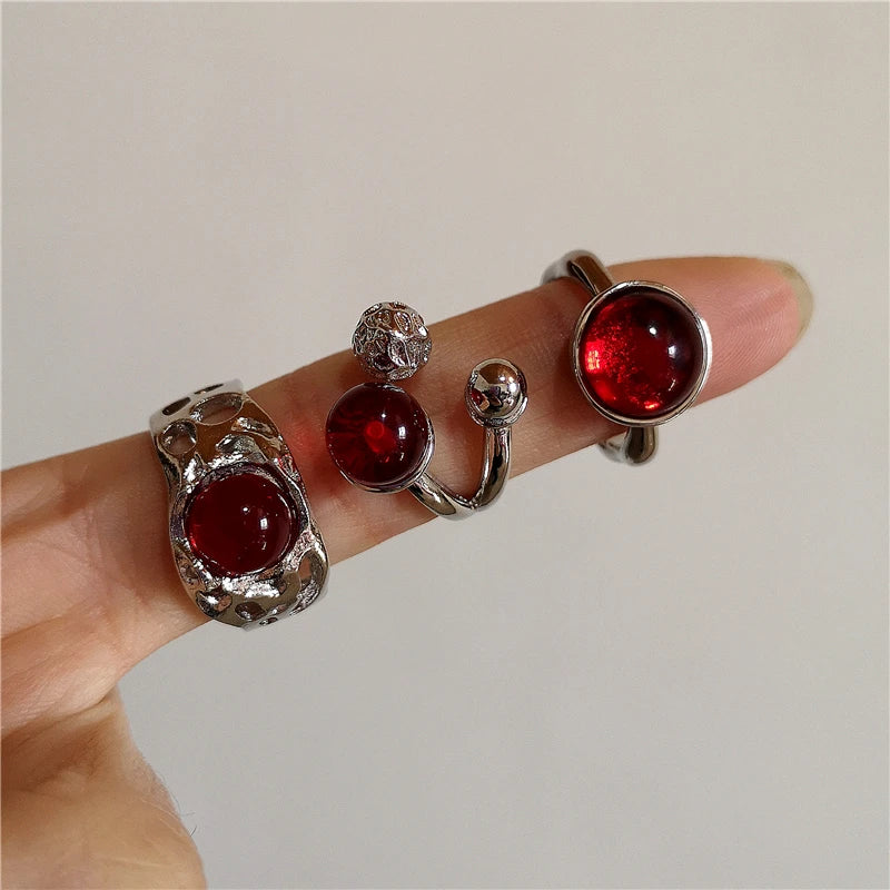 Lunivop Liquid Irregular Red Crystal Heart Pearl Star Rings Women Y2K Gothic Animal Ring Aesthetic Creative Grunge Jewelry Accessories