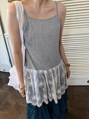 Lunivop  Korean Fashion Sweet Lace Patchwork Tank Top 2025 Summer New Camisole Vest for Women Y2k Sexy Slim Fit Black Tops Mujer