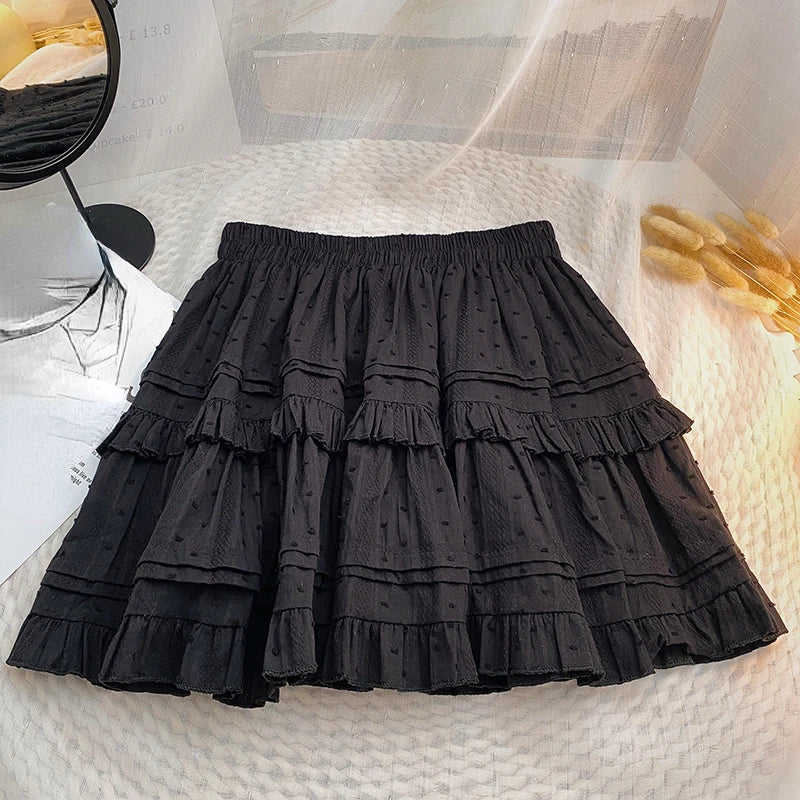 Lunivop Fashion Sweet Skirts Solid Color High Waist Ruffles Casual Loose All Match Skirt Preppy Style Summer Design 2024 Women Clothing