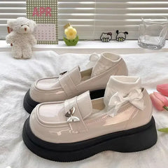 Lunivop  Woman Footwear with Medium Heels Kawaii Metal Decoration Normal Leather Casual Beige Shoes for Women Round Toe Cute Loafers A E