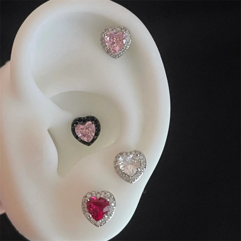 Lunivop Shiny Colorful Heart Zircon 316L Stainless Steel Ear Bone Nail New Fashion Y2K Threaded Earrings for Women Cochlea Jewelry