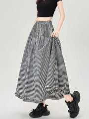 Lunivop  Vintage Plaid Long Skirts Women Loose Y2K High Waist A Line Skirts Japan Retro Casual All Match Black White Plaid Skirt New