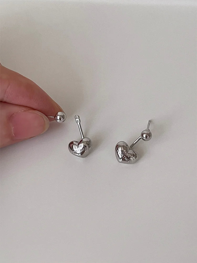 Lunivop Korean Trendy Simple Heart Rear Hanging Earrings for Women S925 Silver Needle Studs Sweet Elegant Party Jewelry Gifts