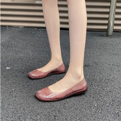 Lunivop  Leisure Jelly Shoes Woman Summer Flat Sandals Soft PVC Bling Transparent Color Square Toe Female Home Street Flats Big Size 42