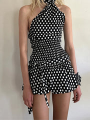 Lunivop  Women Y2K 2 Piece Bubble Skirt Outfit Set Off the Shoulder Plaid Halter Tank Top and Puff Mini Skirt with Belt Party Clubwear