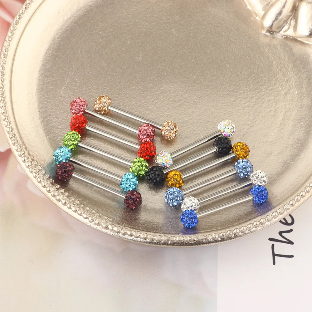 Lunivop 5mm Crystal Ball Tongue Stud Stainless Steel Piercing Body Jewelry for Women Multi Color Zircon Tongue Ring Nightclub Jewelry