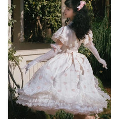 Lunivop Palace Style Princess Dress Lace Flower Fairy Summer Vintage Frock Lolita Romantic Victorian Ceremonial Dresses Female