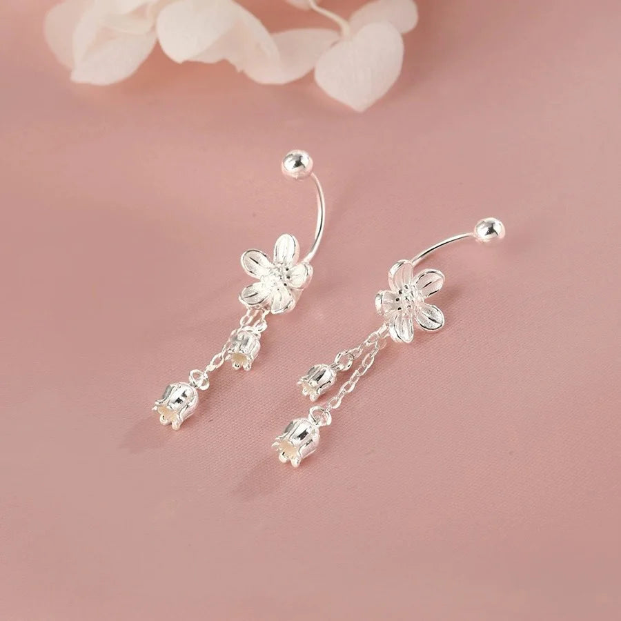 Lunivop Korean Trendy Simple Flower Bell Orchid Tassel Copper Earrings for Women Sweet Elegant Party Jewelry Girlfriend Gifts