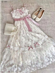 Lunivop  Fashion Sweet Bow Floral Camisole Dresses+ Y2k Long Sleeve Loose Sun Protection Coat Women Summer New Two Piece Sets