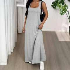 Lunivop  Fashion Loose Long Dresses European And American Grey Sleeveless Two-piece Suit Summer Casual Sexy Camisole Suit