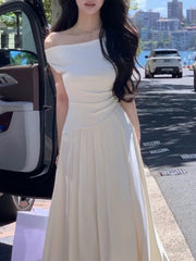 Lunivop  Summer Spring Elegant Off Shoulder Long Dresses Casual Sleeveless Evening Party Dress Korean Style Slim Waist A-line Vestidos