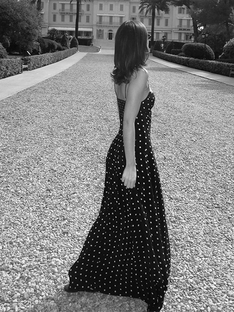Lunivop Sexy Polka Dot Print Sling Long Dress Women Elegant V-neck Sleeveless Backless Female Party Dresses Summer Lady Streetwear