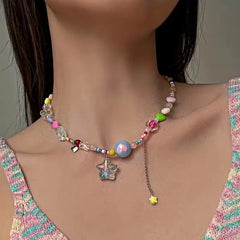 Lunivop Boho Candy Star Beaded Clavicle Chain Necklace - Colorful Y2K Vacation Accessory