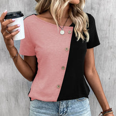 Lunivop  Summer Crew Neck Short-sleeved Cardigan Top New Women's Single-breasted T-shirt