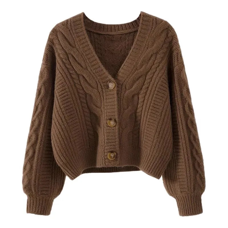 Lunivop Knit Cardigan for Women Regular Fit Button-up V-Neck Crop Sweater Jacket Teen-girl Fall Winter Vintage Outfit