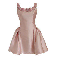 Lunivop  Fashion Solid Color Flowers Dress Women's Sleeveless Waist Retraction A Line Dresses 2025 Summer New Tide