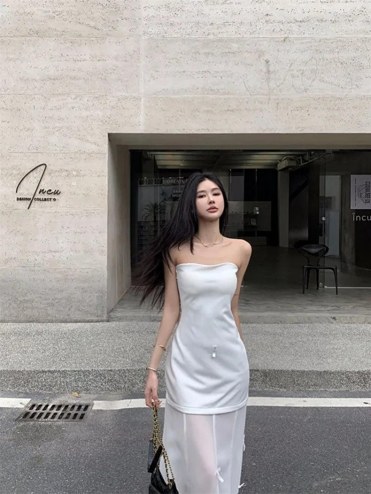 Lunivop  Sleeveless Dresses Women Bow Patchwork O Neck Vintage Mesh Summer Fashion Elegant Dress Party Female Casual Chic